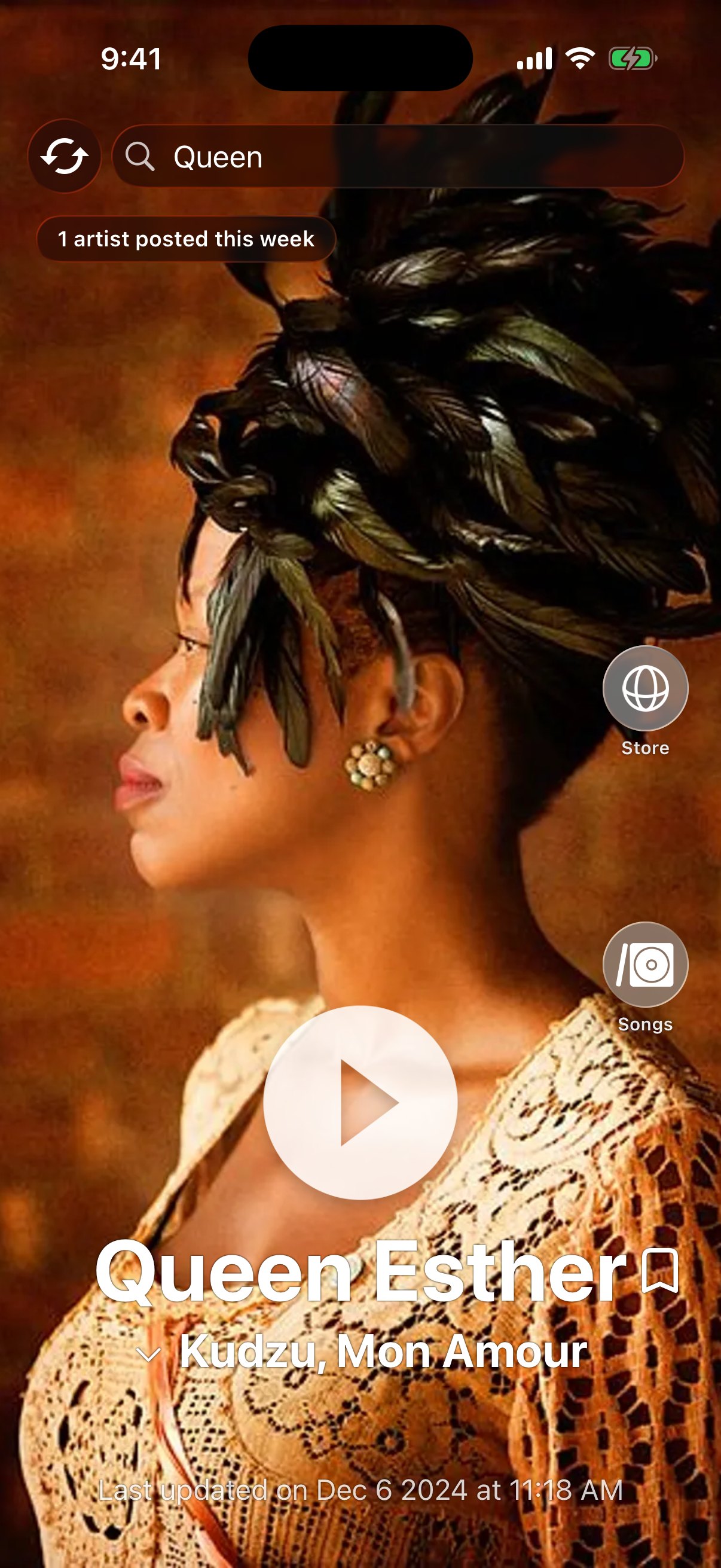 Queen Esther's artist page in MX, with her song Kudzu, Mon Amour